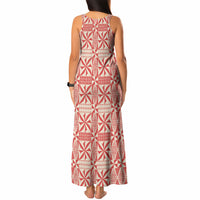 Red Ngatu Pattern Malo e Lelei Tonga Tank Maxi Dress