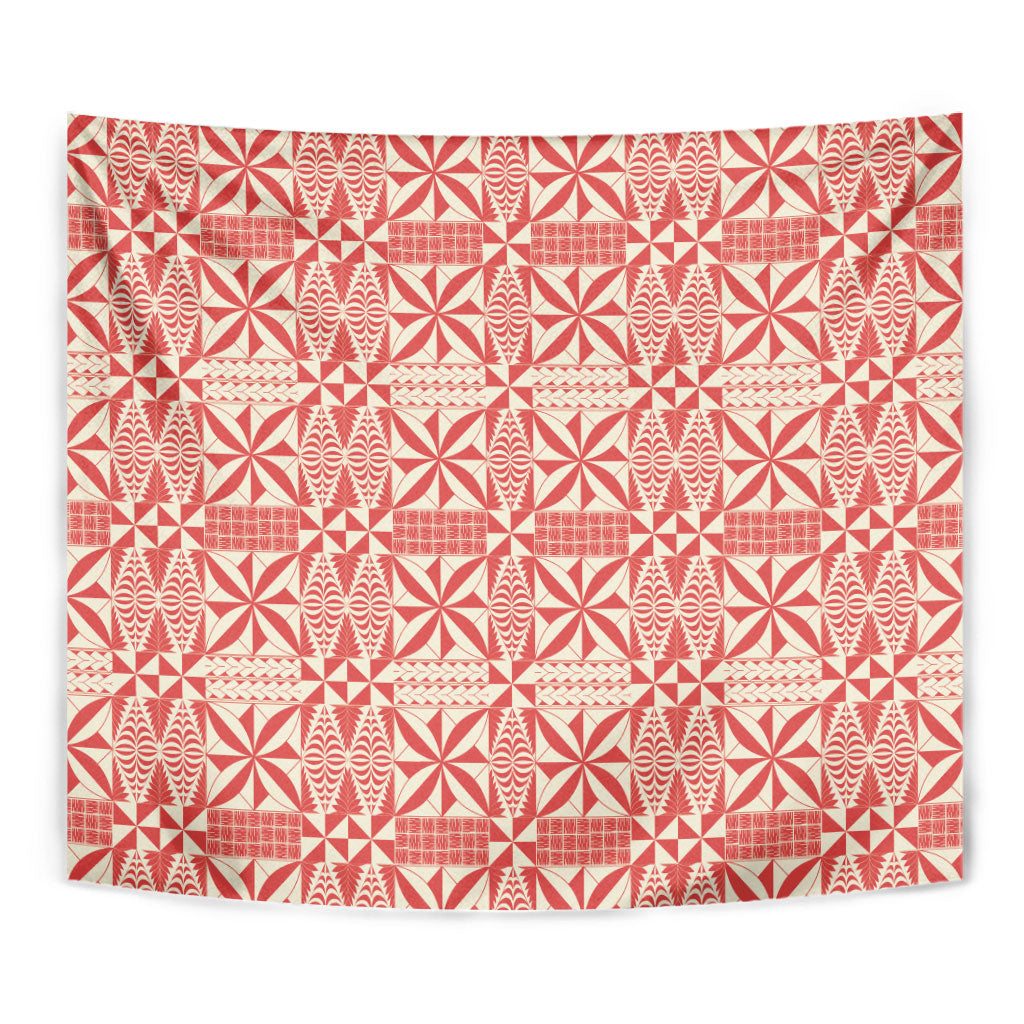 Red Ngatu Pattern Malo e Lelei Tonga Tapestry LT14 - Polynesian Pride