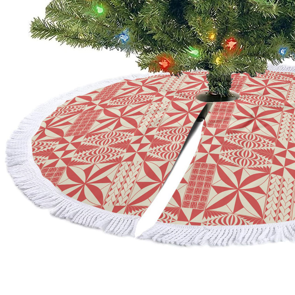 Red Ngatu Pattern Malo e Lelei Tonga Tree Skirt