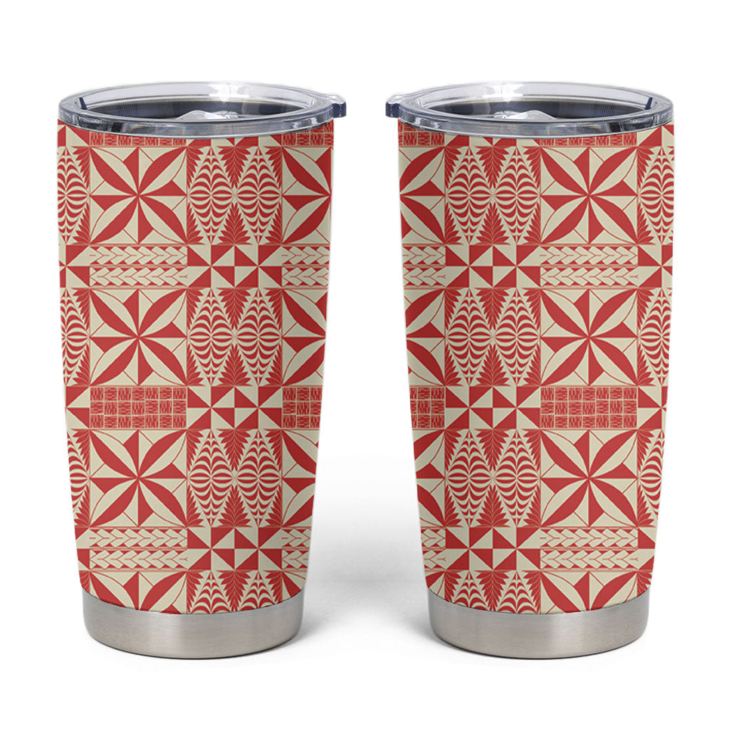 Red Ngatu Pattern Malo e Lelei Tonga Tumbler Cup