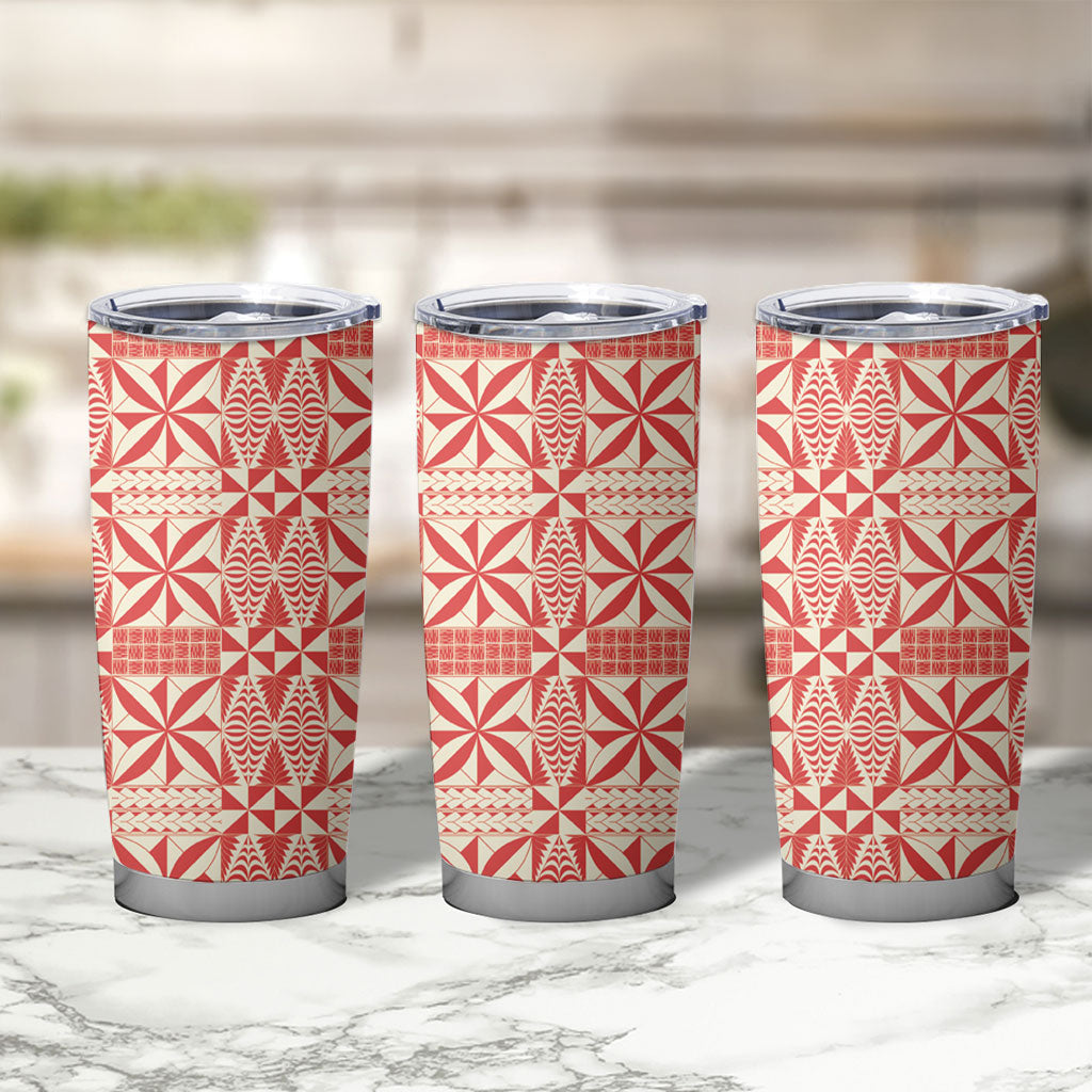 Red Ngatu Pattern Malo e Lelei Tonga Tumbler Cup