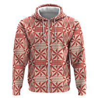Red Ngatu Pattern Malo e Lelei Tonga Zip Hoodie