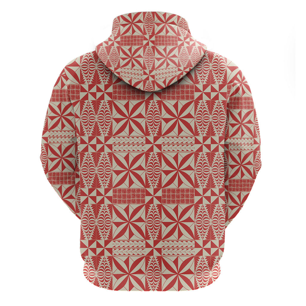 Red Ngatu Pattern Malo e Lelei Tonga Zip Hoodie