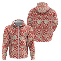 Red Ngatu Pattern Malo e Lelei Tonga Zip Hoodie