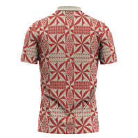 Red Ngatu Pattern Malo e Lelei Tonga Zipper Polo Shirt