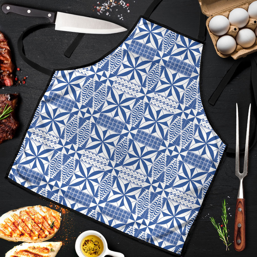 Blue Ngatu Pattern Malo e Lelei Tonga Apron LT14 Blue - Polynesian Pride