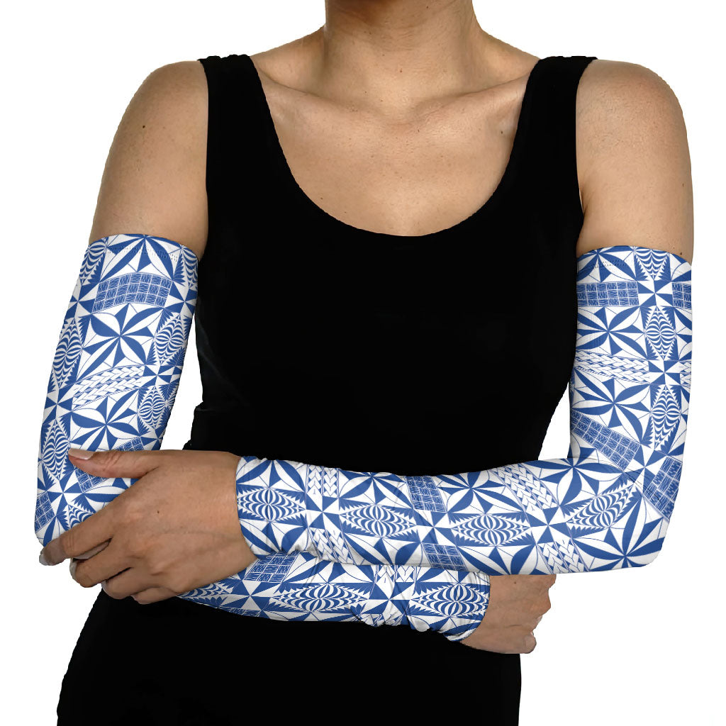 Blue Ngatu Pattern Malo e Lelei Tonga Arm Sleeves