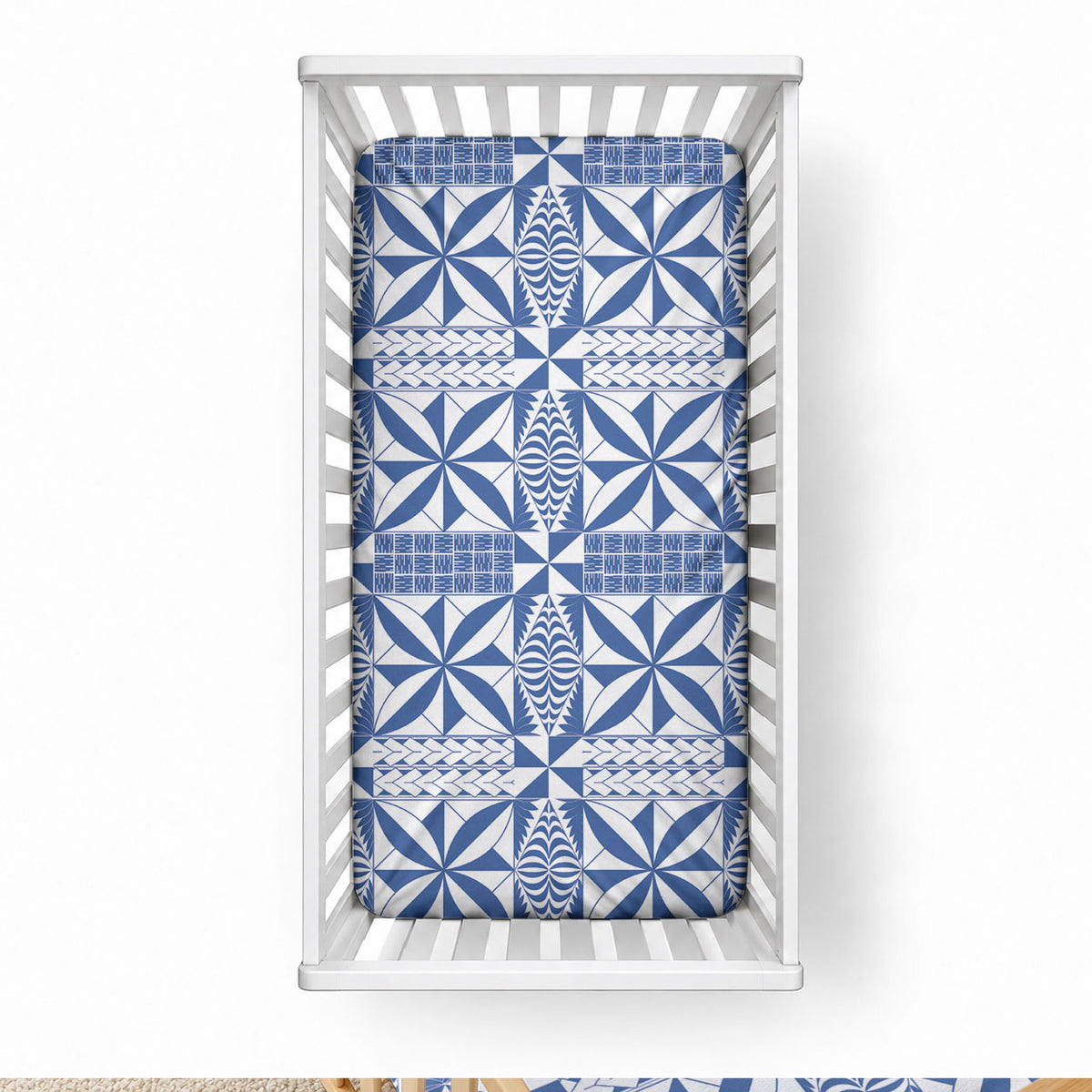 Blue Ngatu Pattern Malo e Lelei Tonga Baby Bed Cover