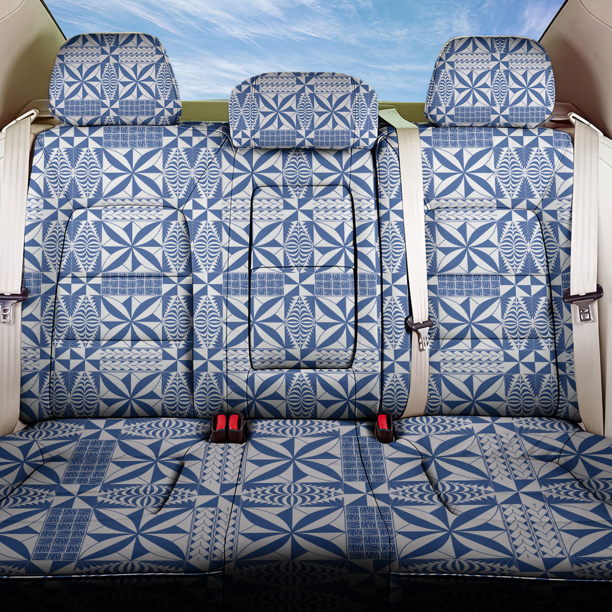 Blue Ngatu Pattern Malo e Lelei Tonga Back Car Seat Cover