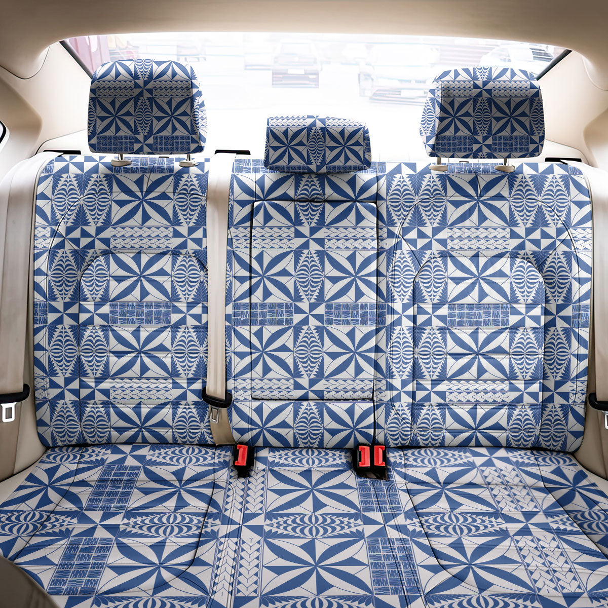 Blue Ngatu Pattern Malo e Lelei Tonga Back Car Seat Cover
