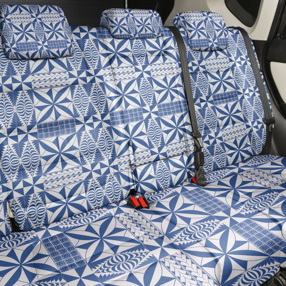 Blue Ngatu Pattern Malo e Lelei Tonga Back Car Seat Cover