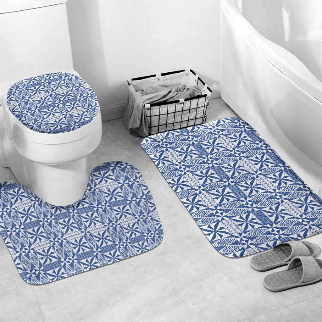 Blue Ngatu Pattern Malo e Lelei Tonga Bathroom Set LT14 Mat Set Only (3 pcs) One Size Blue - Polynesian Pride