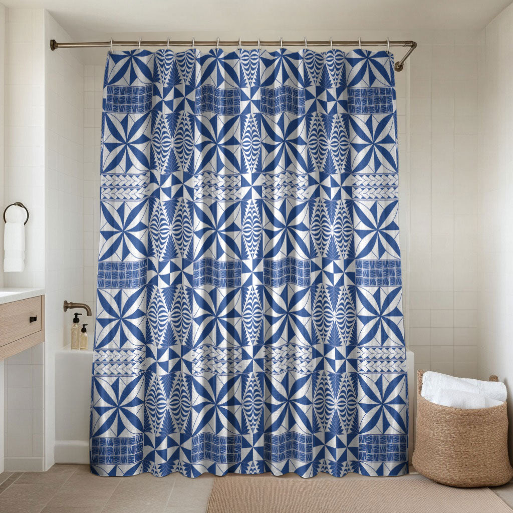 Blue Ngatu Pattern Malo e Lelei Tonga Bathroom Set LT14 Shower Curtain Only Blue - Polynesian Pride