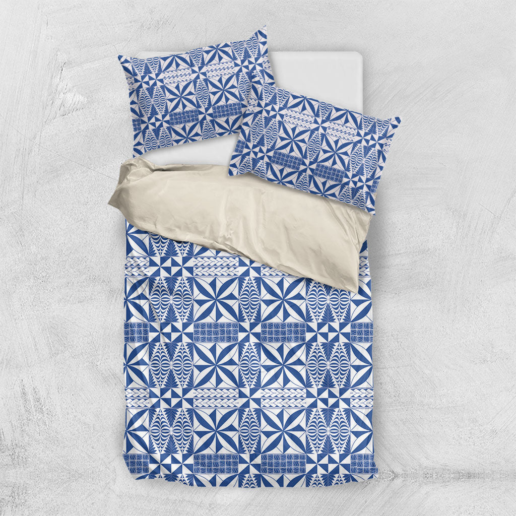 Blue Ngatu Pattern Malo e Lelei Tonga Bedding Set LT14 US Twin 172cm x 218cm Blue - Polynesian Pride