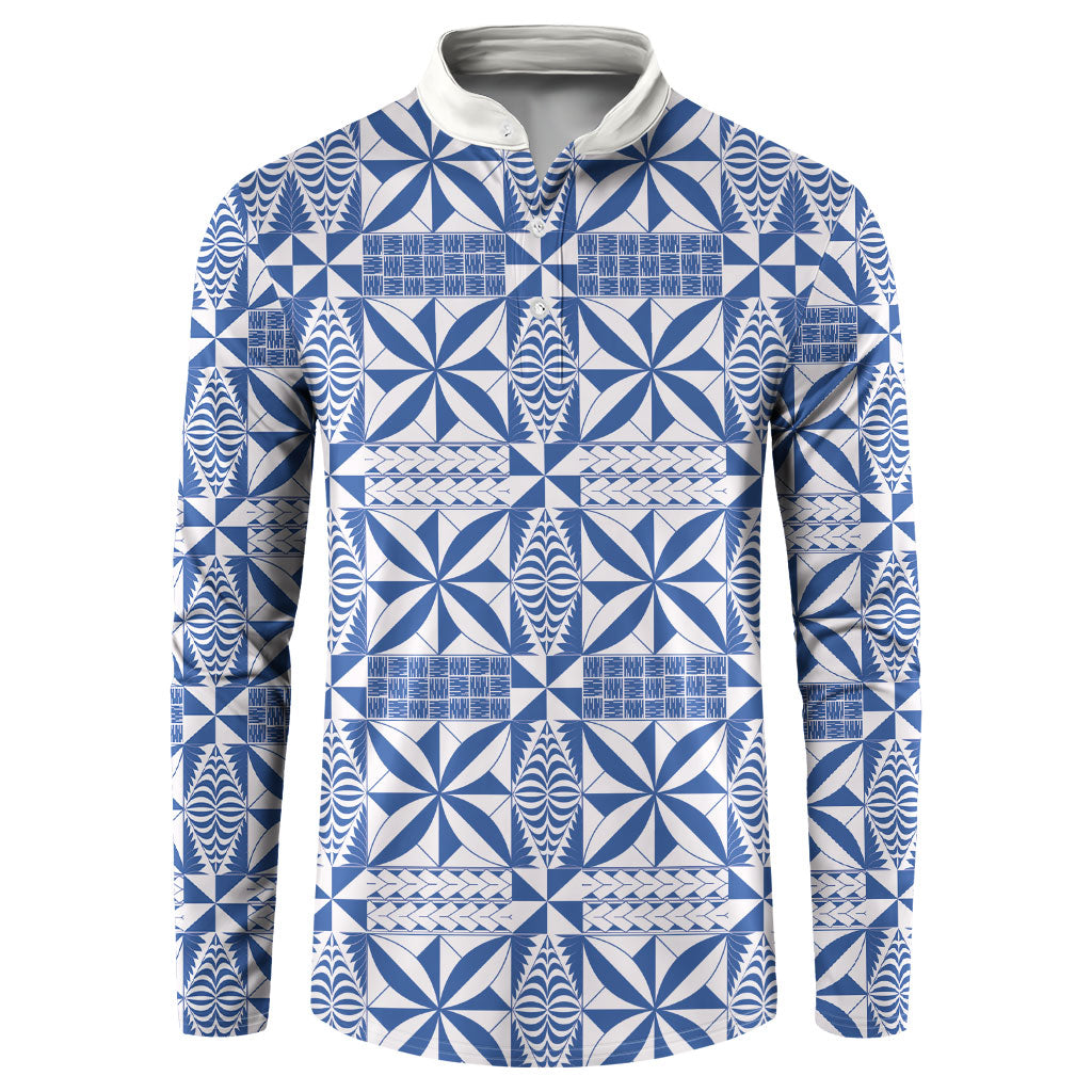 Blue Ngatu Pattern Malo e Lelei Tonga Button Sweatshirt LT14 Blue - Polynesian Pride