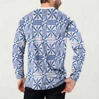 Blue Ngatu Pattern Malo e Lelei Tonga Button Sweatshirt LT14 - Polynesian Pride