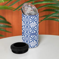 Blue Ngatu Pattern Malo e Lelei Tonga 4 in 1 Can Cooler Tumbler