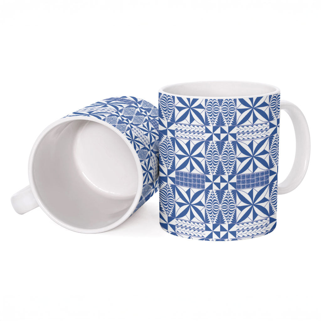 Blue Ngatu Pattern Malo e Lelei Tonga Ceramic Mug LT14 - Polynesian Pride