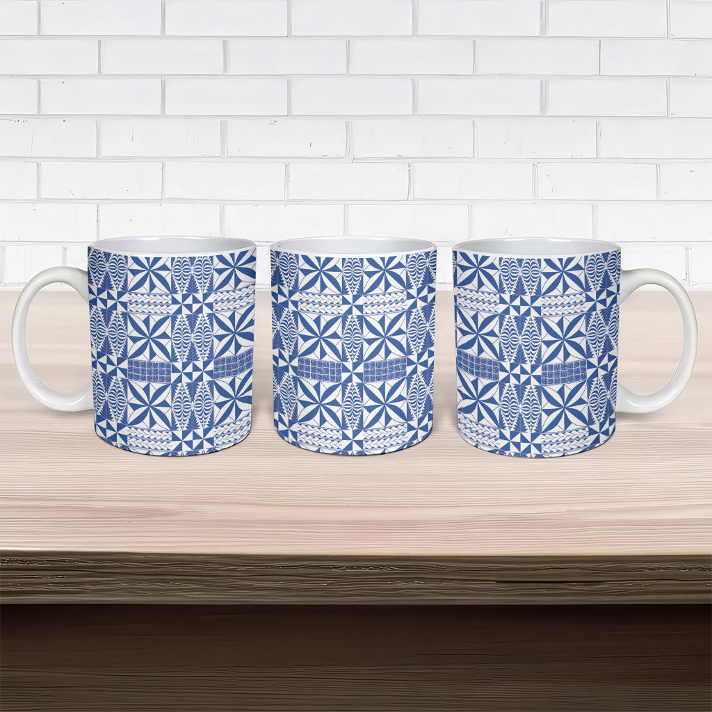 Blue Ngatu Pattern Malo e Lelei Tonga Ceramic Mug LT14 - Polynesian Pride