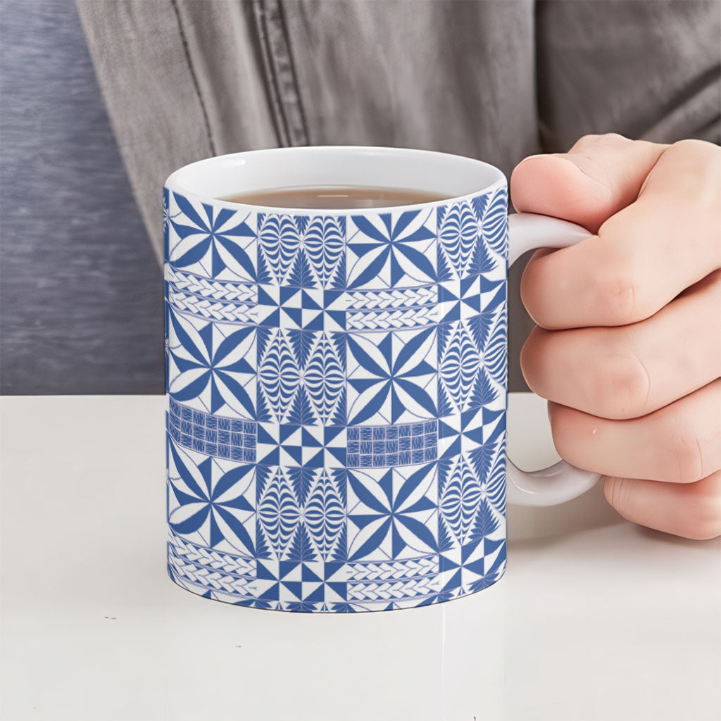 Blue Ngatu Pattern Malo e Lelei Tonga Ceramic Mug LT14 - Polynesian Pride