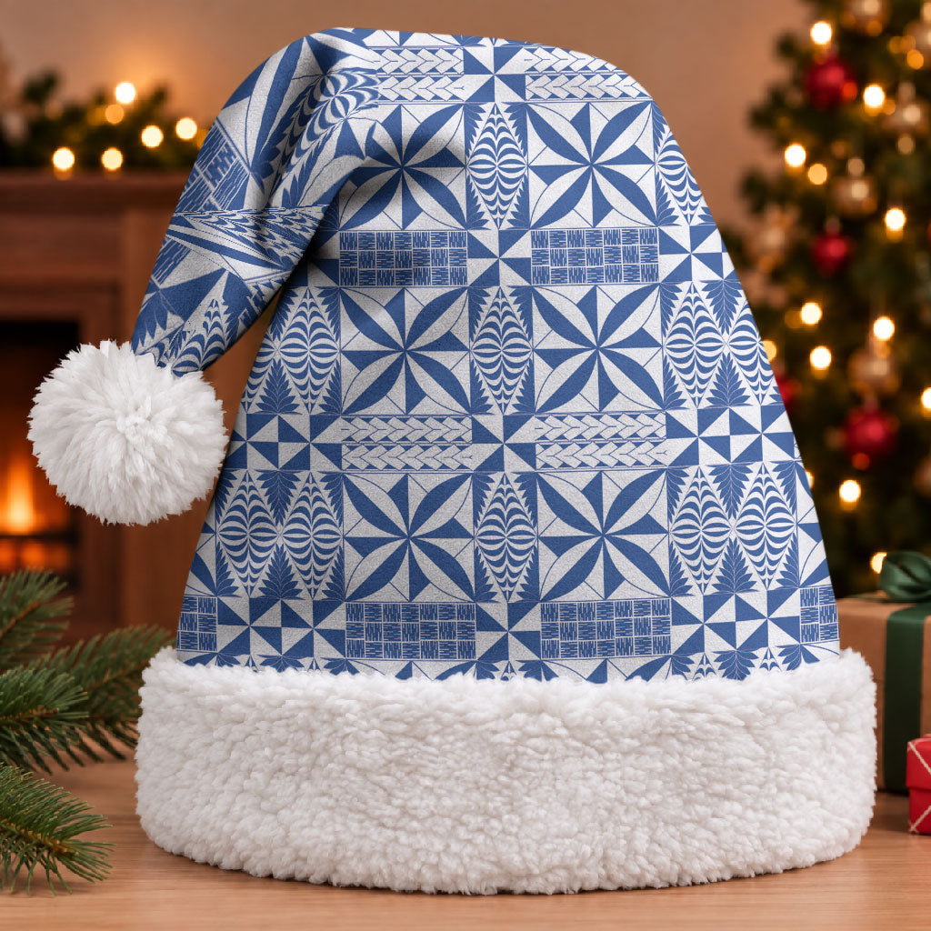 Blue Ngatu Pattern Malo e Lelei Tonga Christmas Santa Hat