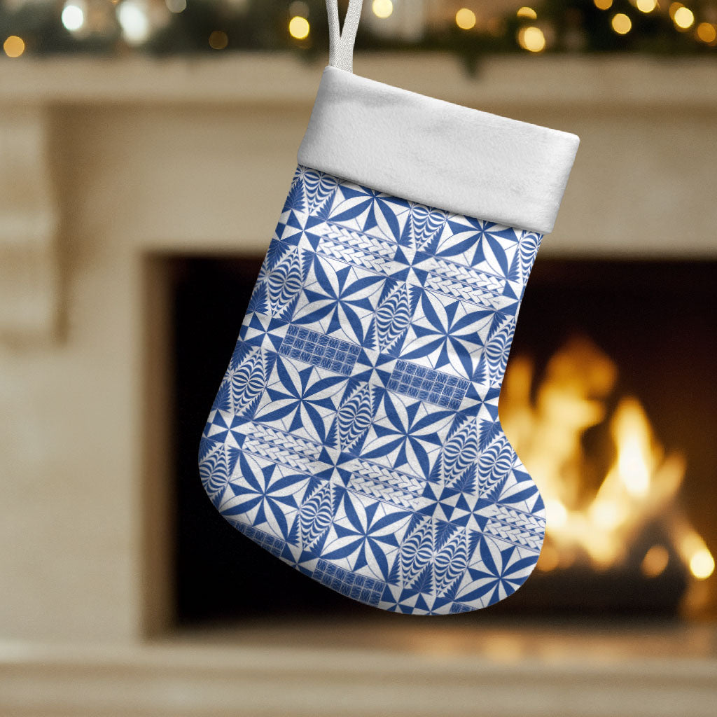 Blue Ngatu Pattern Malo e Lelei Tonga Christmas Stocking LT14 Set of 2 Blue - Polynesian Pride