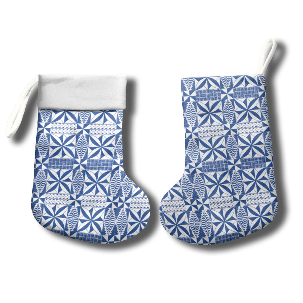 Blue Ngatu Pattern Malo e Lelei Tonga Christmas Stocking