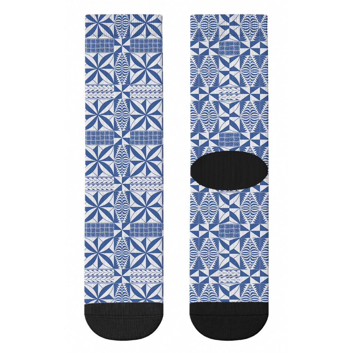 Blue Ngatu Pattern Malo e Lelei Tonga Crew Socks LT14 - Polynesian Pride
