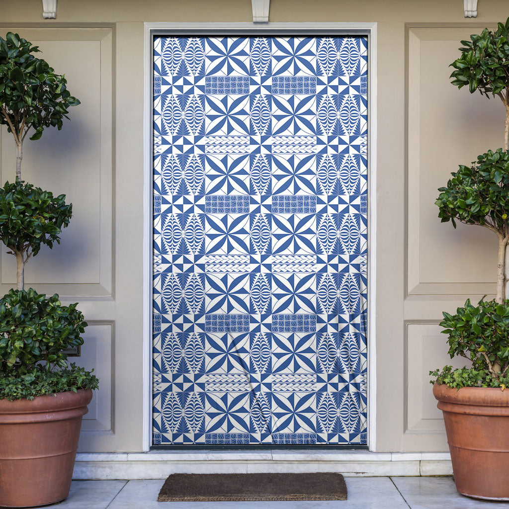 Blue Ngatu Pattern Malo e Lelei Tonga Door Cover LT14 Blue - Polynesian Pride