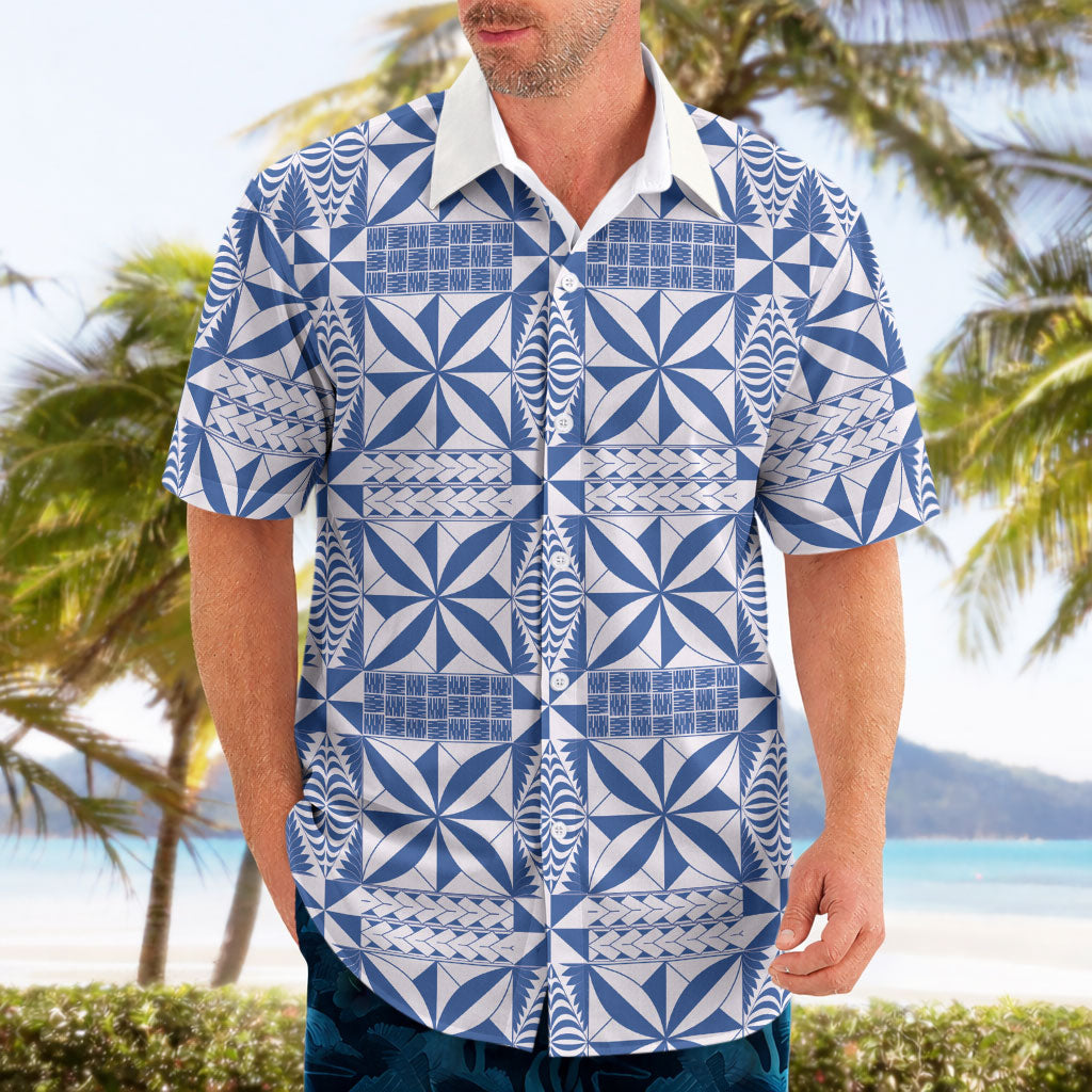 Blue Ngatu Pattern Malo e Lelei Tonga Hawaiian Shirt