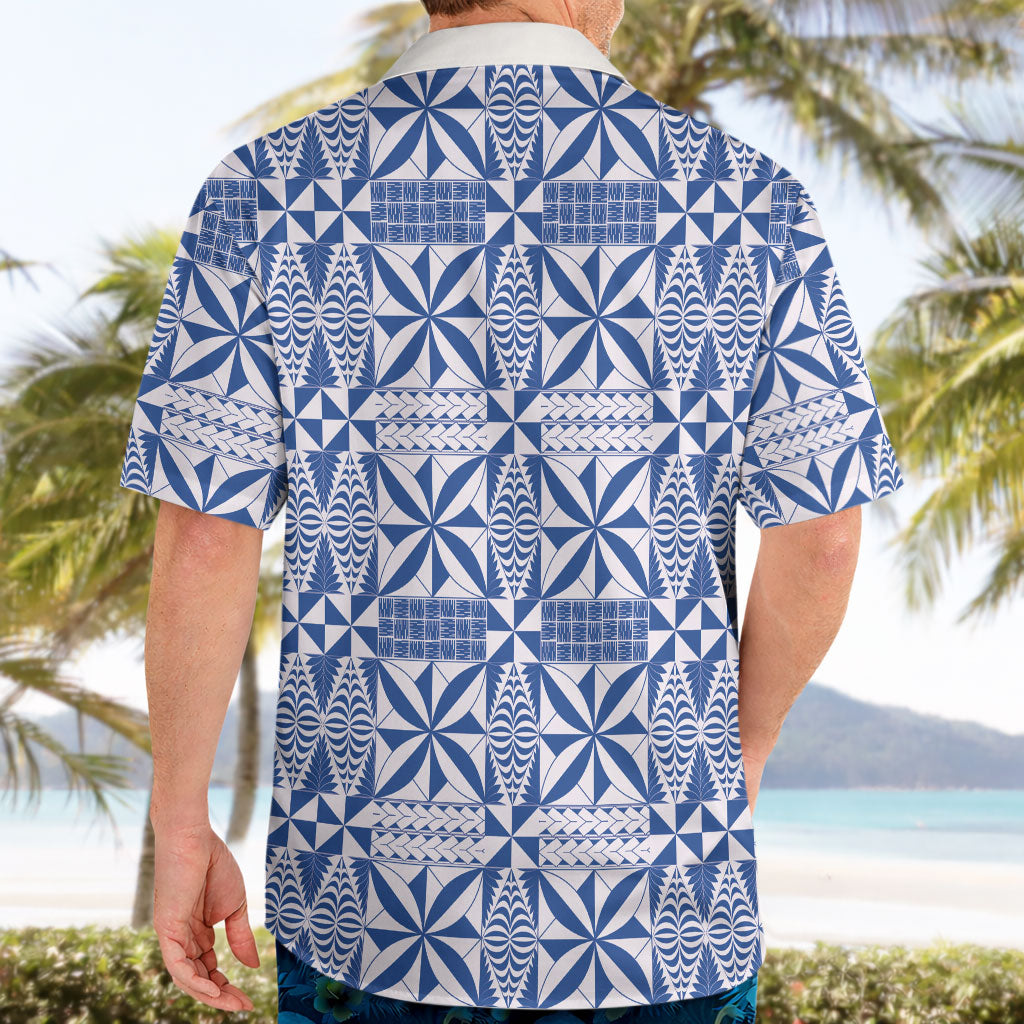 Blue Ngatu Pattern Malo e Lelei Tonga Hawaiian Shirt