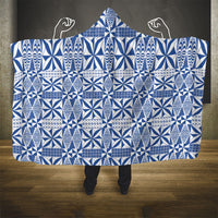 Blue Ngatu Pattern Malo e Lelei Tonga Hooded Blanket