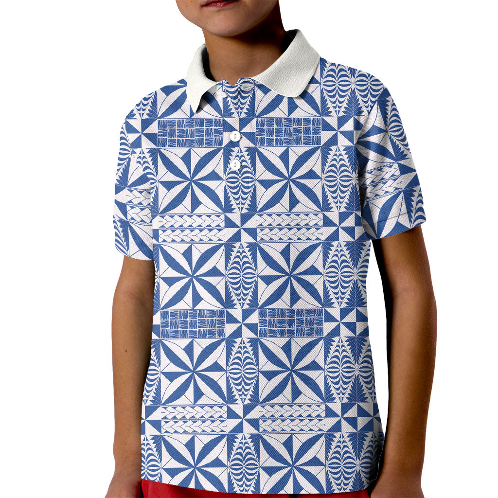 Blue Ngatu Pattern Malo e Lelei Tonga Kid Polo Shirt