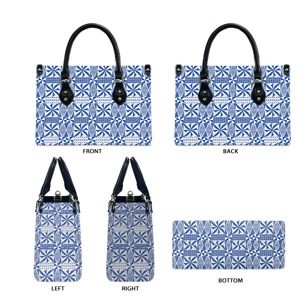 Blue Ngatu Pattern Malo e Lelei Tonga Leather Bag