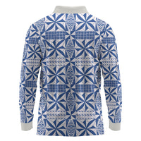 Blue Ngatu Pattern Malo e Lelei Tonga Long Sleeve Polo Shirt