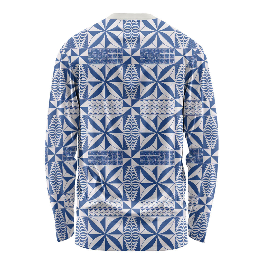 Blue Ngatu Pattern Malo e Lelei Tonga Long Sleeve Shirt