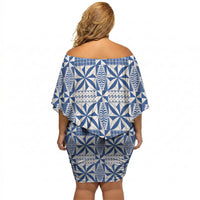 Blue Ngatu Pattern Malo e Lelei Tonga Off Shoulder Short Dress