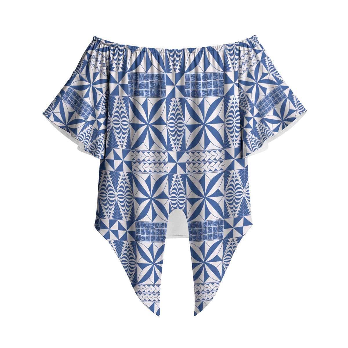 Blue Ngatu Pattern Malo e Lelei Tonga Off Shoulder Wrap Waist Top