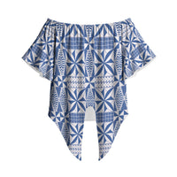 Blue Ngatu Pattern Malo e Lelei Tonga Off Shoulder Wrap Waist Top