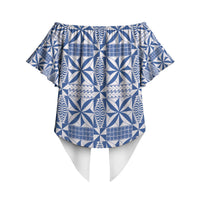 Blue Ngatu Pattern Malo e Lelei Tonga Off Shoulder Wrap Waist Top