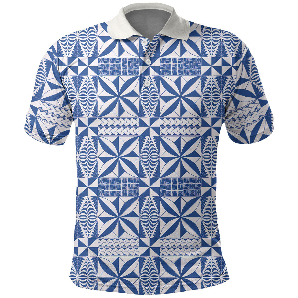 Blue Ngatu Pattern Malo e Lelei Tonga Polo Shirt