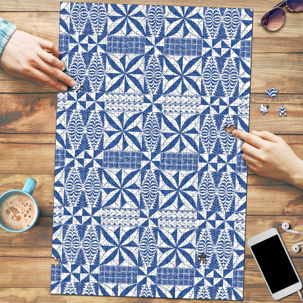 Blue Ngatu Pattern Malo e Lelei Tonga Puzzle LT14 Blue - Polynesian Pride