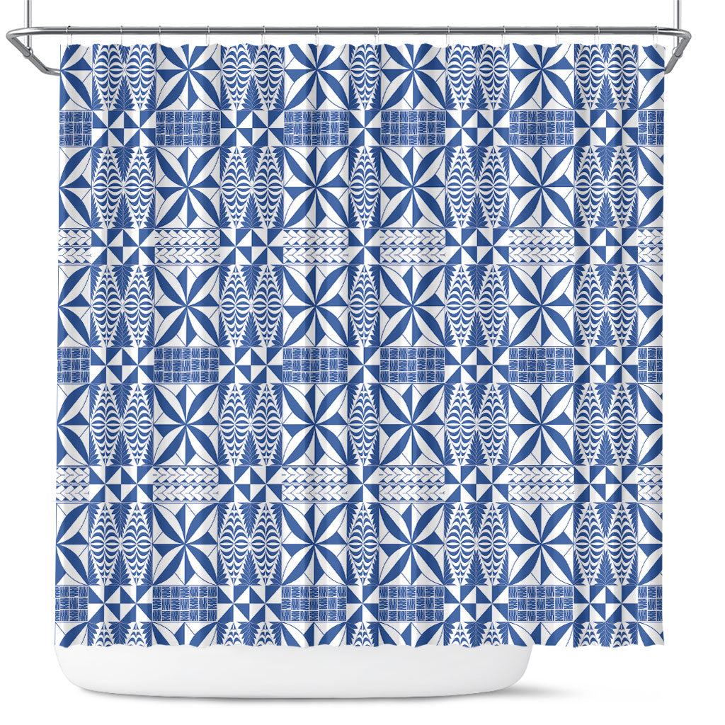 Blue Ngatu Pattern Malo e Lelei Tonga Shower Curtain