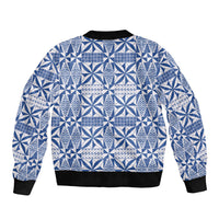 Blue Ngatu Pattern Malo e Lelei Tonga Sleeve Zip Bomber Jacket