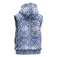 Blue Ngatu Pattern Malo e Lelei Tonga Sleeveless Hoodie