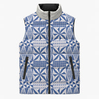 Blue Ngatu Pattern Malo e Lelei Tonga Sleeveless Puffer Jacket