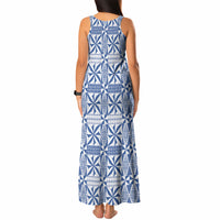Blue Ngatu Pattern Malo e Lelei Tonga Tank Maxi Dress
