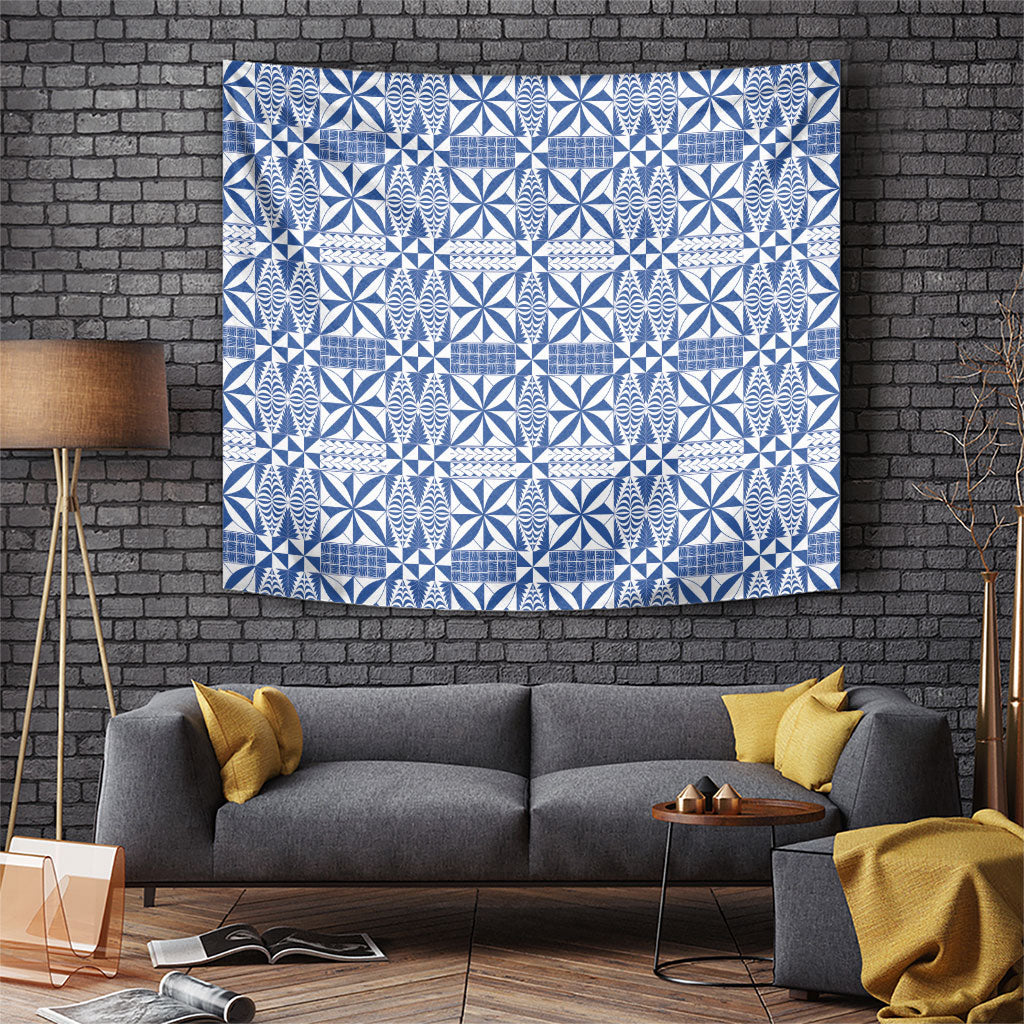 Blue Ngatu Pattern Malo e Lelei Tonga Tapestry LT14 Blue - Polynesian Pride