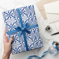 Blue Ngatu Pattern Malo e Lelei Tonga Wrapping Paper