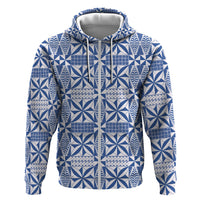 Blue Ngatu Pattern Malo e Lelei Tonga Zip Hoodie
